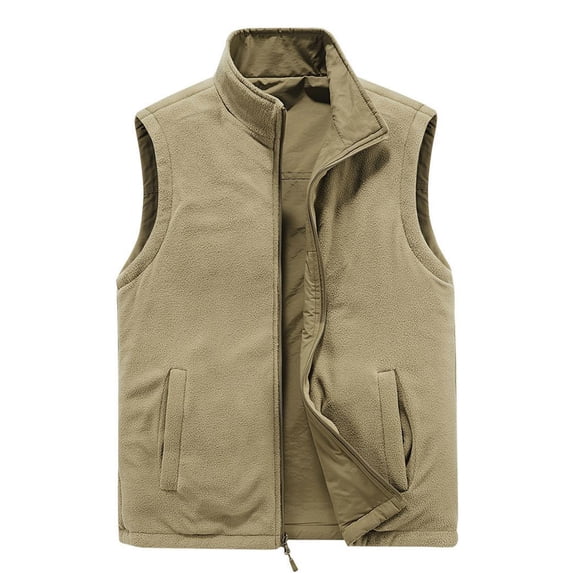 SELONE Vests for Men Fleece Zipper Hoodless Jacket Mock Neck Sleeveless Tops Solid Casual Outerwear in Winter