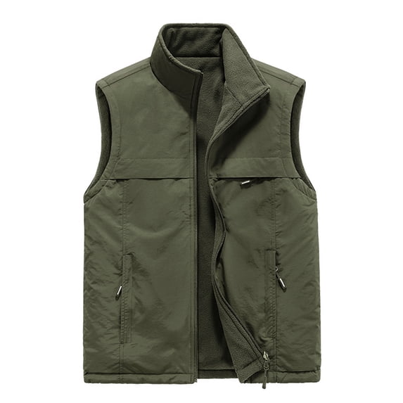 SELONE Vests for Men Fleece Zipper Hoodless Jacket Mock Neck Sleeveless Tops Solid Casual Outerwear in Winter
