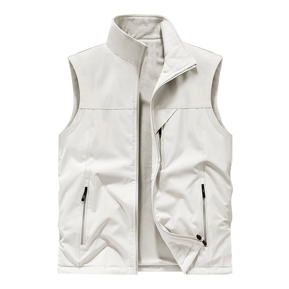 SELONE Vests for Men Fleece Zipper Hoodless Jacket Thickened Sleeveless Tops Solid Warm Outerwear in Winter