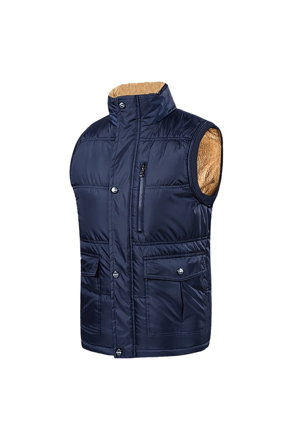 Vests for Men Fleece Zipper Hoodless Jacket with Multi Pockets Sleeveless Tops Casual Outerwear