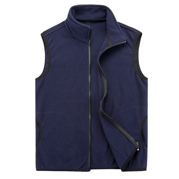 SELONE Vests for Men Fleece Zipper Hoodless Jacket with Pockets Short Sleeveless Tops Solid Warm Outerwear