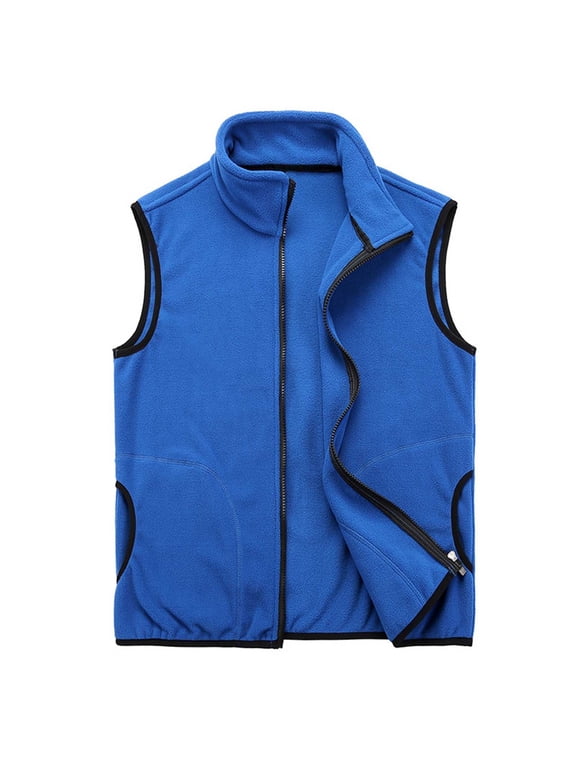 Vests for Men Fleece Zipper Hoodless Jacket with Pockets Short Sleeveless Tops Solid Warm Outerwear