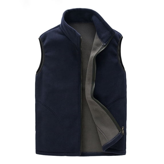 SELONE Vests for Men Fleece Zipper Hoodless Jacket with Pockets Short Sleeveless Tops Solid Warm Outerwear