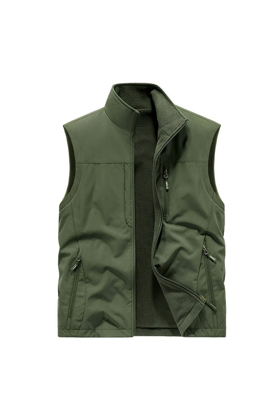 Vests for Men Zipper Hoodless Jacket with Multi Pockets Mock Neck Tight Sleeveless Tops Solid Casual Outerwear