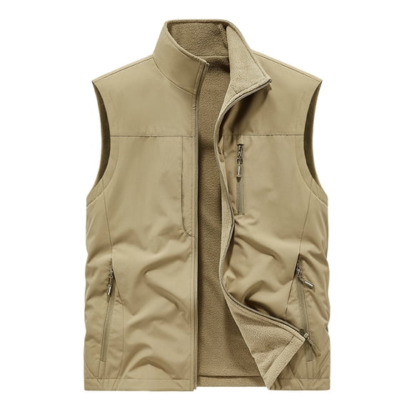 SELONE Vests for Men Zipper Hoodless Jacket with Multi Pockets Mock Neck Tight Sleeveless Tops Solid Casual Outerwear