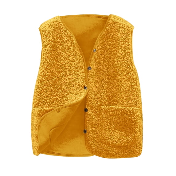 SELONE Vests for Women Fleece Button Hoodless Sweater with Pockets V-Neck Sleeveless Tops Warm Outerwear