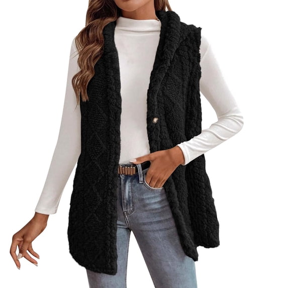 SELONE Vests for Women Fleece Cotton Button Hoodies Sweater Sleeveless Tops Solid Warm Outerwear in Winter