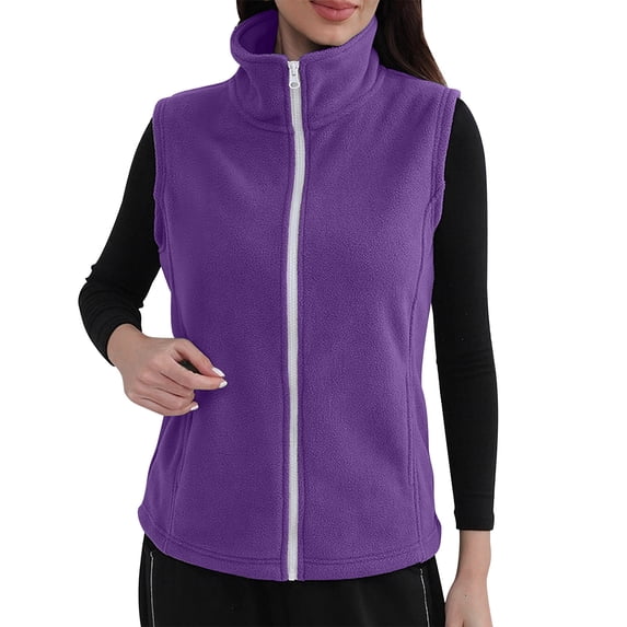 SELONE Vests for Women Fleece Cotton Zipper Hoodless Sweater with Pockets Sleeveless Tops Solid Warm Outerwear