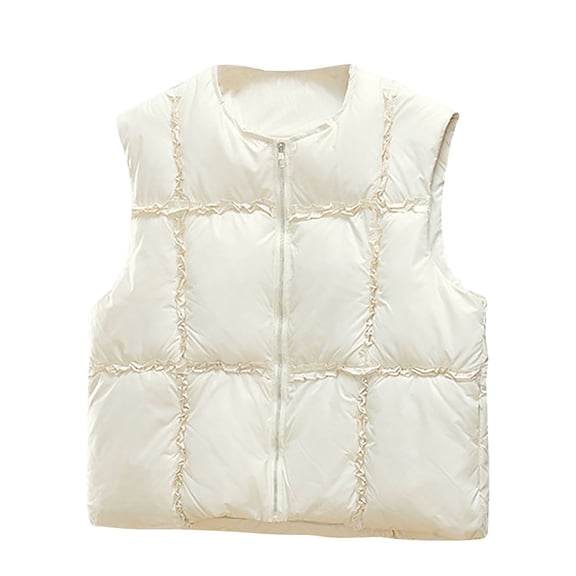 SELONE Vests for Women Puffer Cotton Zipper Hoodless Jacket with Pockets Sleeveless Tops Solid Warm Outerwear
