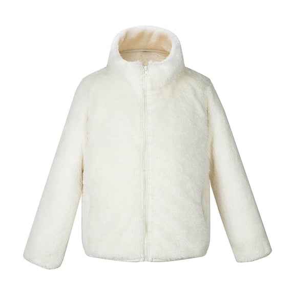 SELONE Warm Jacket for Kids with Pockets Zipper Solid Long Sleeve Fall Winter Outfit White 130