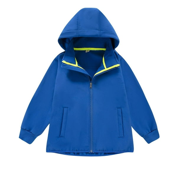 SELONE Waterproof Jacket Boys with Pockets Hooded Fleece Lining Waterproof Windproof Zipper Solid Long Sleeve Fall Winter Outwear Blue 9 Years
