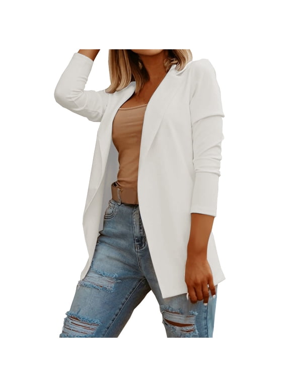White Blazer for Women Work Suit Jacket Long Sleeve Open Front Lightweight Blazers Lapel Business Outerwear XL