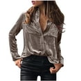 thumbnail image 1 of SELONE White Long Sleeve Shirts for Women Button down Going out Tops Velvet Holiday Shirts Collared Blouses Casual Pullover Button Down Tshirts with Pockets Trendy Tops T Shirts Coffee S, 1 of 4