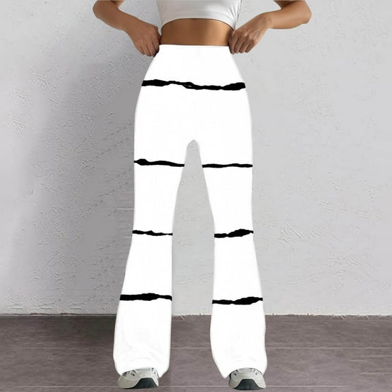 SELONE White White Mid Waist Gym Leggings Full Length Summer Pants Curvy Casual Long Bootcut Vacation Pants Pull on Striped Soft Yoga Lightweight Comfy S Cute Breathable Beach Pants