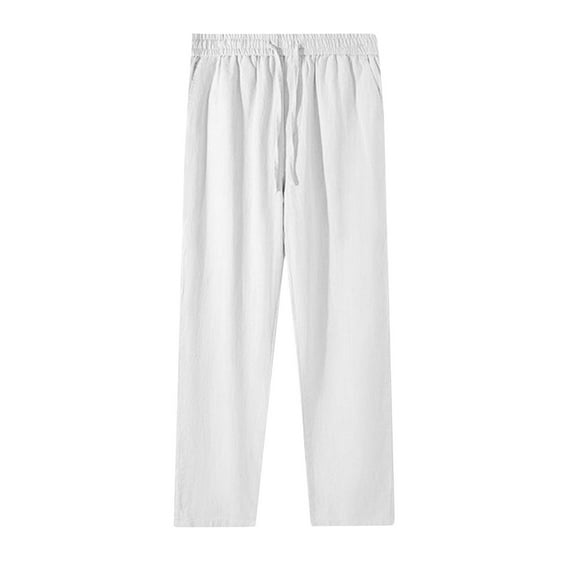 SELONE White White Mid Waist Lounge Pants Cotton Linen Cropped Trouser Pants Loose Casual Beach Pants Pull on Solid Soft Straight Leg Lightweight Comfy XL Breathable Summer Clothes