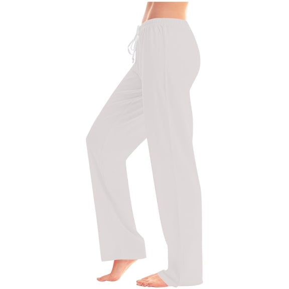 SELONE White White Mid Waist Lounge Pants Elastic Waist Full Length Trouser Pants Casual Long Beach Pants Drawstring Solid Soft Straight Leg Lightweight Comfortable XL Tall Breathable Summer Clothes