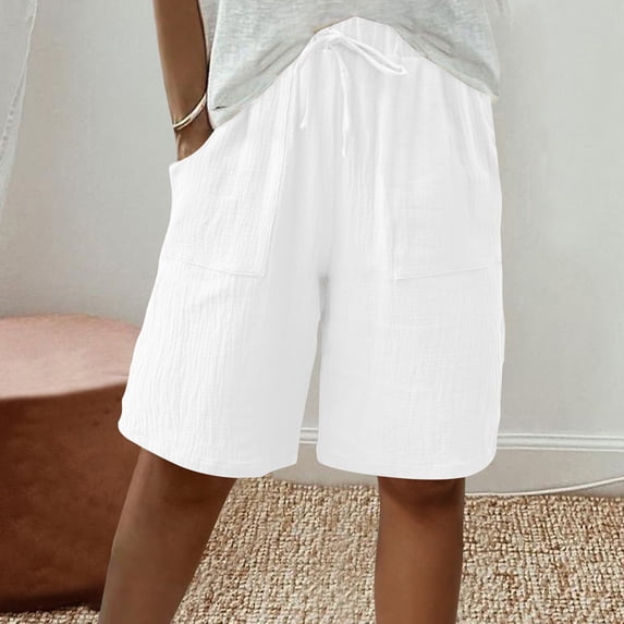 SELONE White White Mid Waist Plus Size Lounge Pants Bermuda Trousers Loose Trendy Pants Pull on Solid Soft Short Length Lightweight Comfy 3XL Breathable Clothes