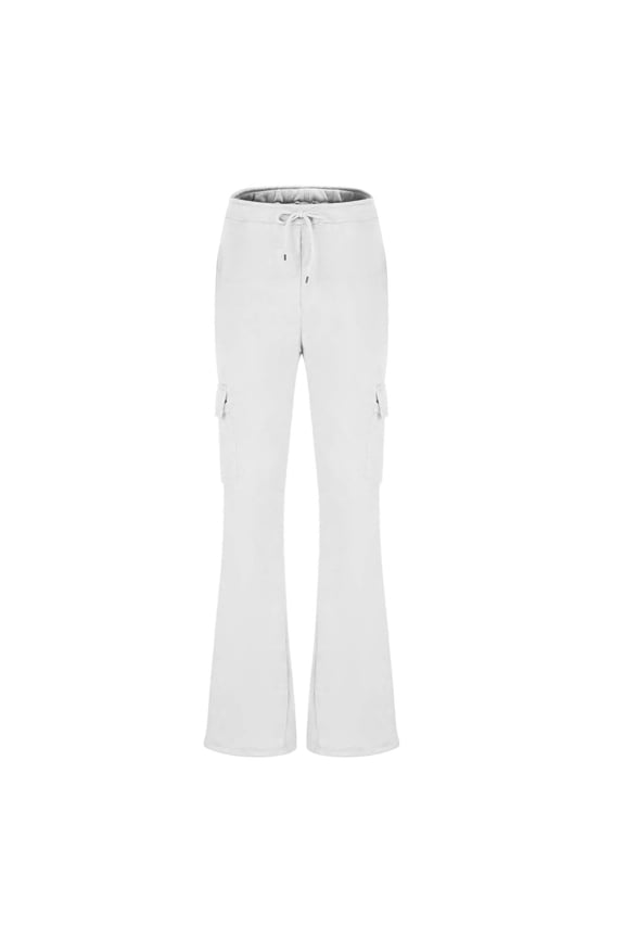 White White Mid Waist Trouser Full Length Bootcut Loose Casual Long Flare Trousers Drawstring Solid Soft Lightweight Comfy L Breathable Summer Clothes