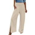 thumbnail image 1 of SELONE Wide Leg Linen Pants for Women High Waist High Rise Baggy Wide Leg Casual Linen Stretchy Yoga Long Pant Fashion Solid Color Split Loose Mopping Long Cotton Pants Everyday Khaki XXL, 1 of 9