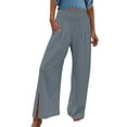 thumbnail image 1 of SELONE Wide Leg Linen Pants for Women High Waist High Waist High Rise Baggy Wide Leg Casual Linen Stretchy Yoga Long Pant Fashion Solid Color Split Loose Mopping Long Cotton Pants Navy XXL, 1 of 9