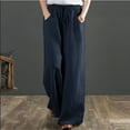thumbnail image 1 of SELONE Wide Leg Linen Pants for Women Plus Size Drawstring Baggy Wide Leg Casual Linen with Belted Cotton Loose Belt Pants for Everyday Wear Running Errands Work Casual Event Dark Blue M, 1 of 5