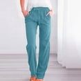 thumbnail image 1 of SELONE Wide Leg Linen Pants for Women Plus Size Drawstring Baggy Wide Leg Casual Long Pant Straight Leg Fashion Solid Color Elastic Loose Pants Trousers Pants for Everyday Wear Sky Blue XL, 1 of 6