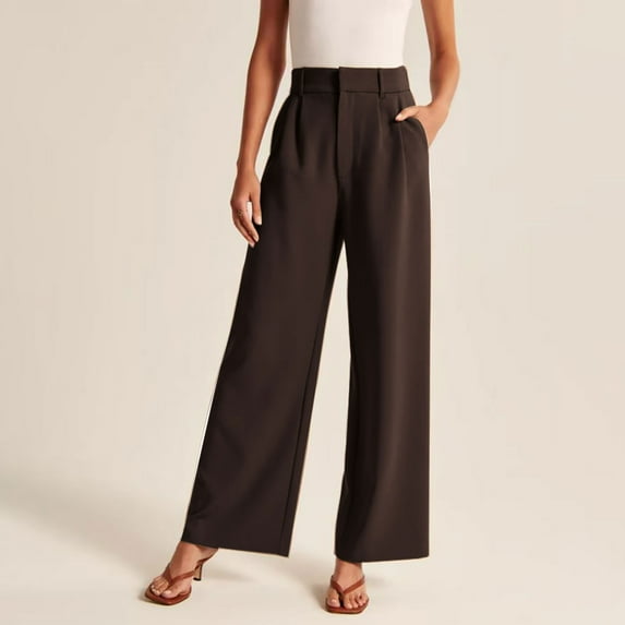 SELONE Wide Leg Palazzo Pants for Women Casual High Waist High Rise Wide Leg Trendy Casual Long Pant Fashion Pants Solid Color Versatile Suit Pants for Everyday Wear Running Work Casual Brown XXL