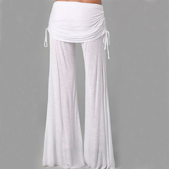 SELONE Wide Leg Palazzo Pants for Women Casual Workout High Waist High Rise Wide Leg Flared Casual Yoga Long Pant Loose Pants out Out Leggings Trousers Gym Pants for Everyday Wear Running White XXXXL