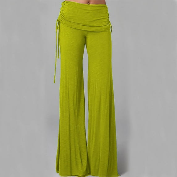 SELONE Wide Leg Pants for Women Dressy Workout High Waist High Rise Wide Leg Flared Casual Yoga Long Pant Loose Pants out Out Leggings Trousers Gym Pants for Everyday Wear Running Work Casual Yellow L