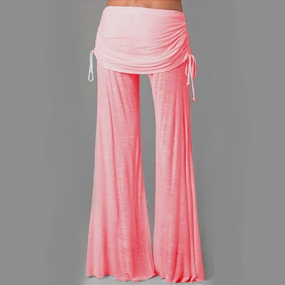 SELONE Wide Leg Pants for Women Plus Size Workout High Waist High Rise Wide Leg Flared Casual Yoga Long Pant Loose Pants out Out Leggings Trousers Gym Pants for Everyday Wear Running Work Pink XXXXL
