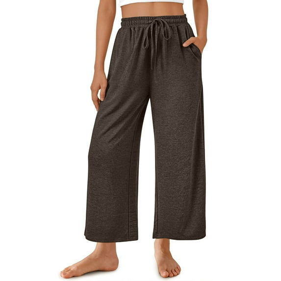 SELONE Wide Leg Womens Pants Plus Size Brown High Waist Workout Pants with Pockets Wide Leg Full Length Loose Long Workout Pants for Work out Drawstring Solid Yoga S Tall Breathable Gym Clothes