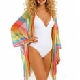 thumbnail image 1 of SELONE Women Beach Cover up Beach Cardigans Long Sleeve Stripe Swimwear Fringe Short Bathing Suit Multicolor, 1 of 5