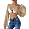 thumbnail image 1 of SELONE Women Beach Cover up Summer Tops Long Sleeve Cutout Swimwear Off Shoulder Cropped Bathing Suit Khaki, 1 of 5