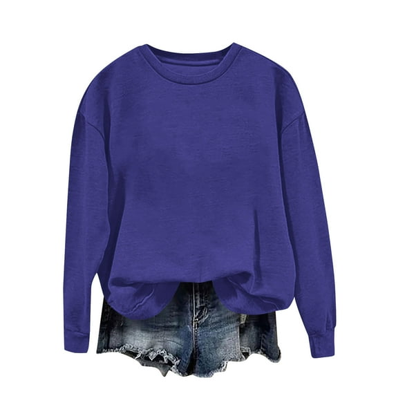 SELONE Women Crewneck Sweatshirt Oversized Pullover Shirts Long Sleeved Soild Tops Heavyweight Loose Casual Clothes