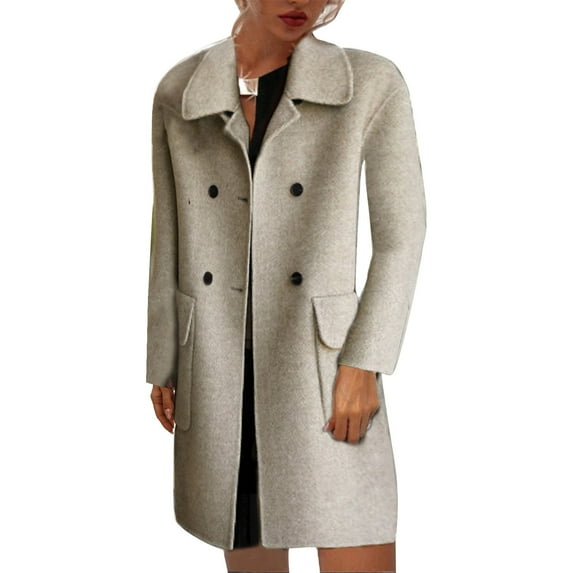 SELONE Women Pea Coats and Jackets Long Sleeve Jacket Lapel Short Button Up Coat Loose Casual Solid Outerwear with Pockets Winter Overcoat Outwear Coat Clothes for Women White 2XL