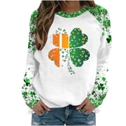 SELONE Women Sweatshirts No Hood St. Patricks Day Long Sleeve Crewneck Tops Patterned Pullover Raglan Outerfits 2XL
