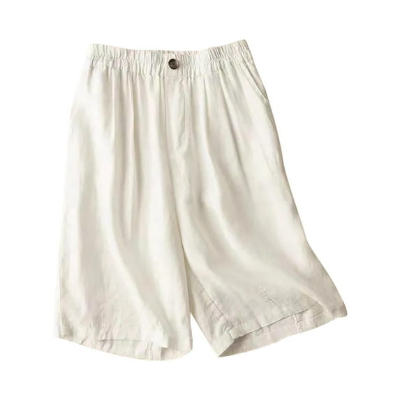 SELONE Women Swim Shorts Elastic Waist Casual Cropped Pants Wide Leg Summer Shorts Solid Vacation Outfits Yellow XL
