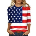 thumbnail image 1 of SELONE Women Tops Fourth of July Print Star Stripe Pullover Crewneck 3/4 Sleeve Pullover Patriotic Graphic Clothes, 1 of 5