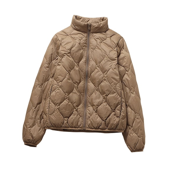 SELONE Women Winter Jacket Women Cropped Puffer Coat Zipper Long Sleeve Mock Neck Outerwear with Pockets Soild Tops 3XL