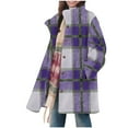 thumbnail image 1 of SELONE Women Winter Jackets Kneelength Plaid Fleece Coat Button Long Sleeve Collared Outerwear with Pockets Tops Purple 3XL, 1 of 7