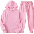 thumbnail image 1 of SELONE Women Workout Sets 2 Piece Long Sleeve Hoodies Long Sweatpants Hooded Neck Sweat Suits Loose Fit Taper Leg Gym Sets Solid Jogger Lounge Casual Sets Streetwear Fall Wintern Clothes Pink, 1 of 7