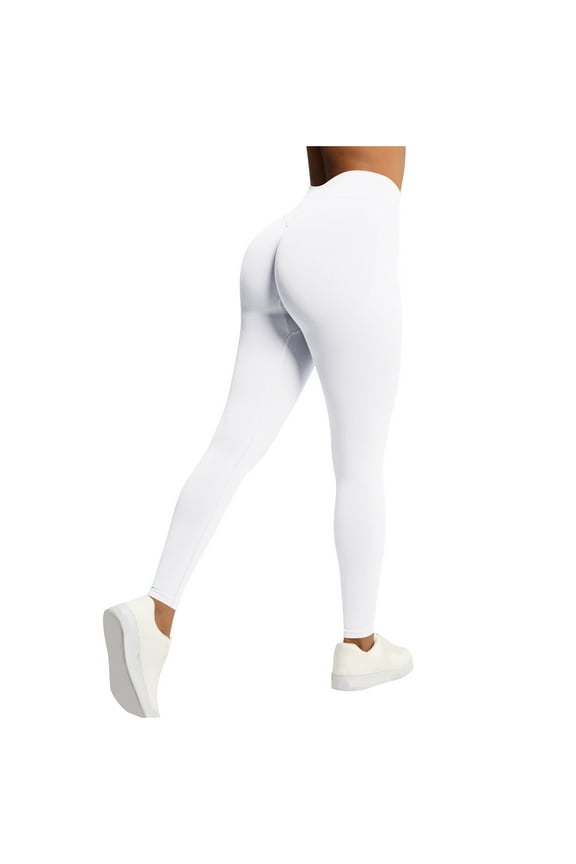 Women Yoga Pants High Waist Stretch Tight Butt Lifting Full Length Seamless Leggings Sports Pants White 2XL