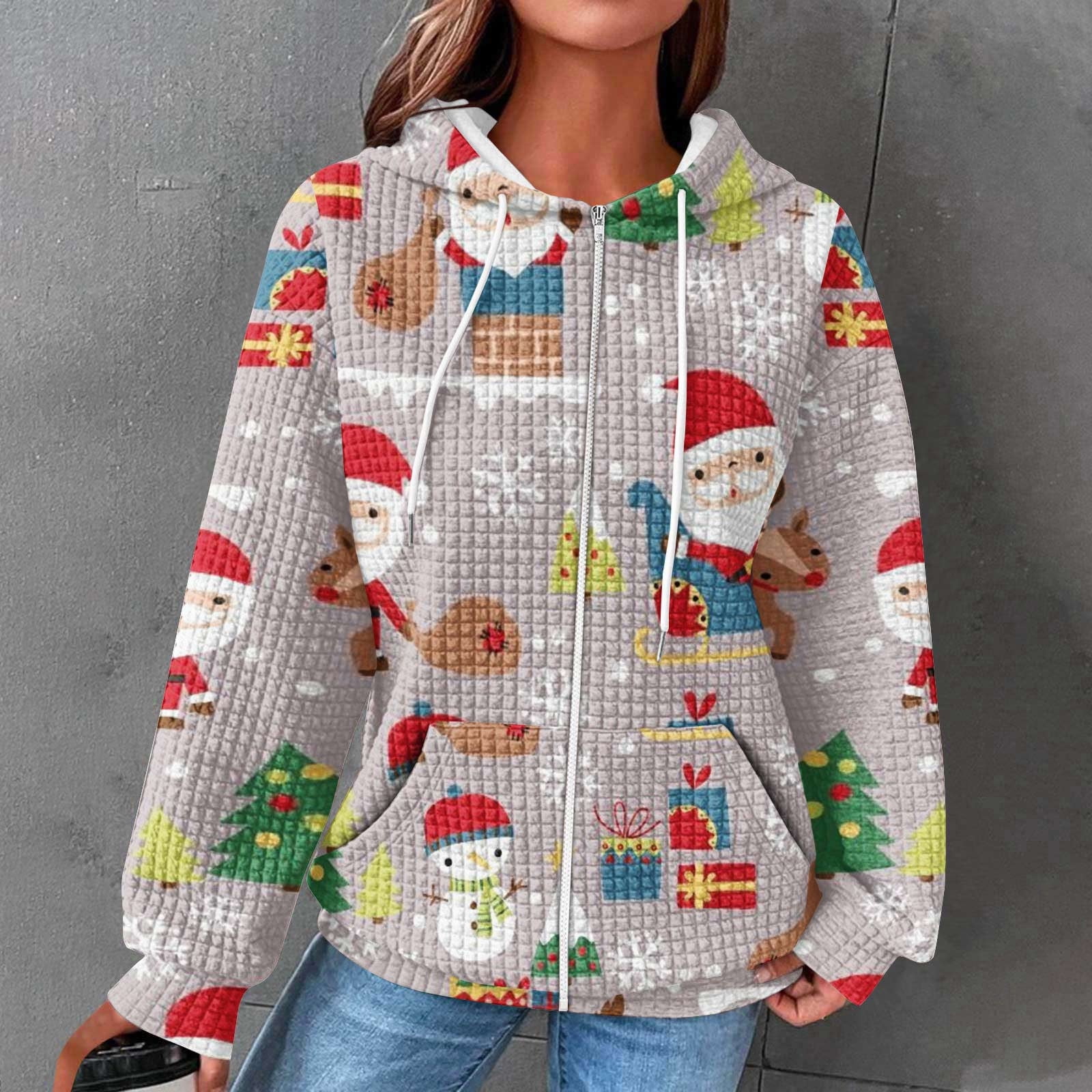 SELONE Women's Christmas Hoodies and Sweatshirts Zippered Front Plus 