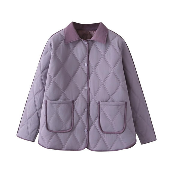 SELONE Women's Coats Short Floral Winter Jacket Button Long Sleeve Collared Tops with Pockets Warm Outerwear Purple 2XL