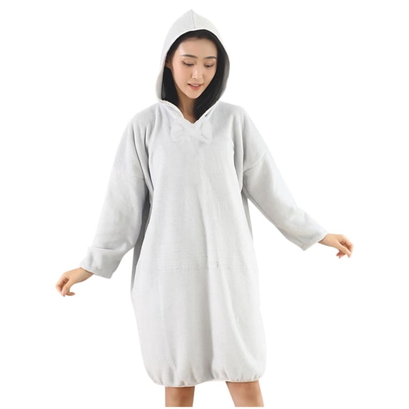 SELONE Women's Fleece Hooded Bathrobe Long Sleeve Flannel Robe Above Knee Absorbent Plus Size for Ladies