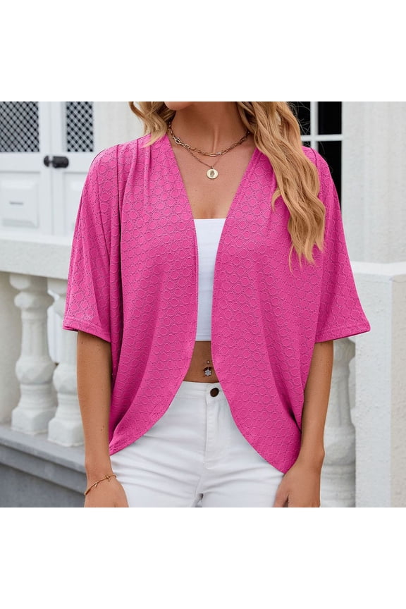 Women's Light Weight Cardigan for Summer Half Sleeve Lightweight Outer Layer Shirts Soft Open Front Petite Solid Casual Cover Up Hot Pink M