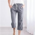 thumbnail image 1 of SELONE Women's Linen Pants for Summer Gray Plus Size Lounge Pants with Pockets Cotton Linen Elastic Waist Capri Trouser Loose Casual Beach Pants Drawstring Solid Straight 3XL Breathable Clothes, 1 of 4