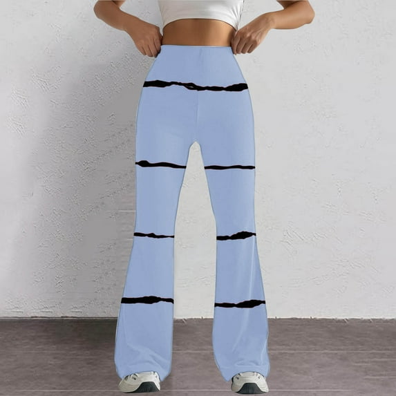 SELONE Women's Lounge Pants Bootcut Mid Waist Plus Size Gym Leggings Full Length Summer Pants Curvy Casual Long Vacation Pants Pull on Striped Yoga Lightweight Comfy Blue 2XL Breathable Beach Pants