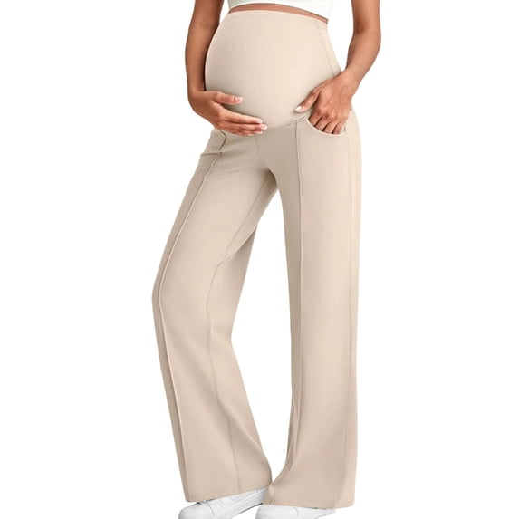 SELONE Women's Maternity Straight Pants for Work Stretchy Over The Belly Trousers High Waisted Bottoms Fleece Outwear