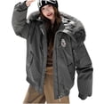 thumbnail image 1 of SELONE Women's Puffer Jacket Short Winter Coat Plush Hooded Zipper Long Sleeve Outerwear with Pockets Soild Tops Gray 2XL, 1 of 4